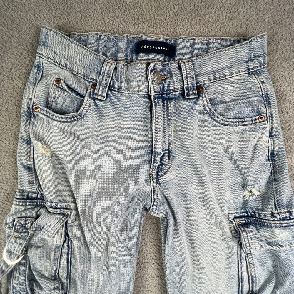 Aeropostale Low Rise Cargo Jeans Womens Small Light Y2K Distressed Utility Pants - Picture 3 of 15